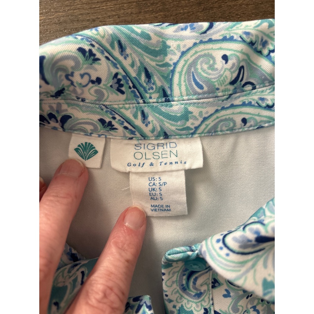 Sigrid Olsen Golf Tennis Dress Blue Paisley Scalloped Hem Short Sleeve Small - Picture 2 of 5